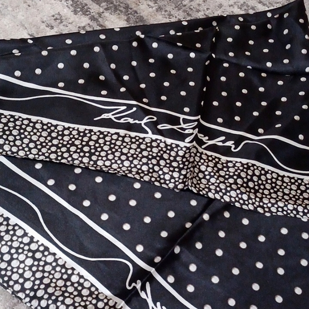 Karl Lagerfeld, 100% silk scarf, black and white, New, nwt, accessory,